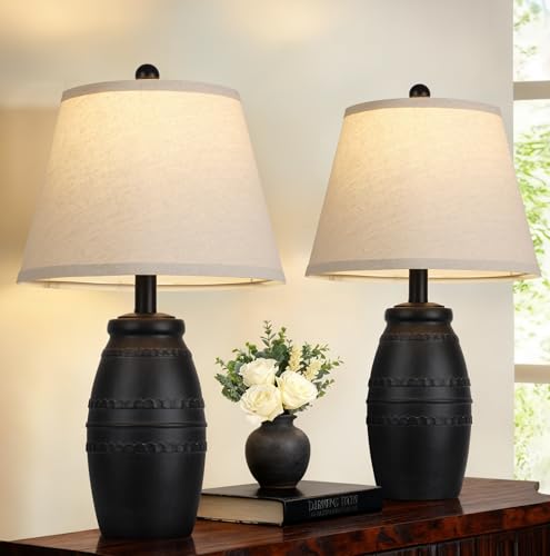 QiMH Farmhouse Table Lamps Set of 2, Bedside Lamps for Living Room, Modern Table Lamp for Bedroom, 21.5