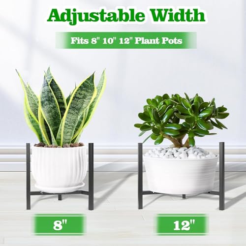 Image of ABJA 2 Pcs Adjustable Plant Stands for Indoor Living Room, Metal Planter Stands for Home Decor (Black, 2 Pcs, Fits 8, 10, 12 Inch Pots )