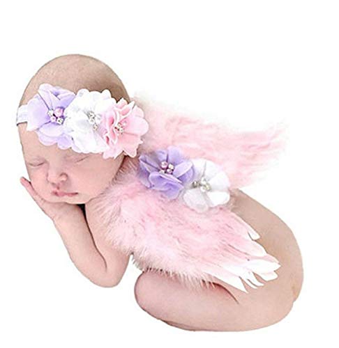 CIARAQ Feather Angel Wings Rhinestone Headband Set Baby Chiffon Flower Headband Hair Accessories