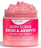 Bikini Area Exfoliator with 10% AHAs BHA & Vitamin C, Exfoliating Body Scrub for Ingrown Hair and Underarm Bumps, Dark Spots, Moisturize Brighten Soothe & Even Skin Tone, Sensitive Skin Safe, 7.76 oz