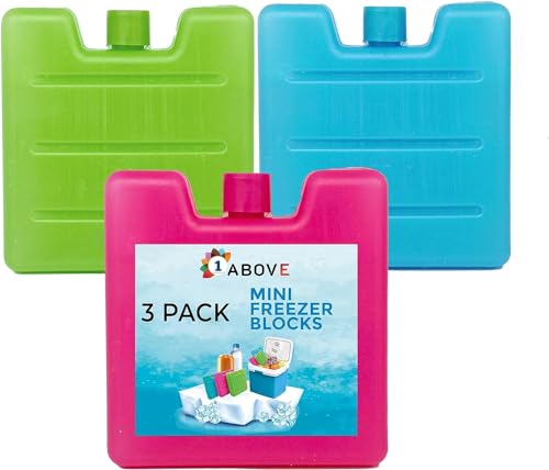 1Above 3pk Mini Freezer Blocks, Long Lasting Reusable Family Pack Ice Block Pack for Cool Box, Cooler Bag to Keeps Drink, Food, Lunch Boxes, Cool Box