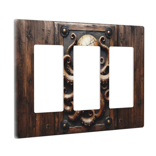 Decorative Outlet Covers Vintage Octopus 3 Gang Wall Plate Triple Rocker Light Switch Cover Plate Jumbo Electrical Gfci Faceplate for Bedroom Home Decor