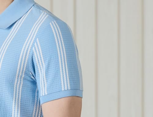 Image of Amazon Brand - Symbol Men Cotton Rich Textured Striper Polo Tshirts | Regular Fit | Half Sleeves - Available in Plus Sizes