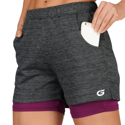 Image of GYMIFIC Womens Dual Layer Gym Shorts for Women | Quick Dry Running Sports Shorts with Compression Inner Layer & Side Pockets | Workout Activewear