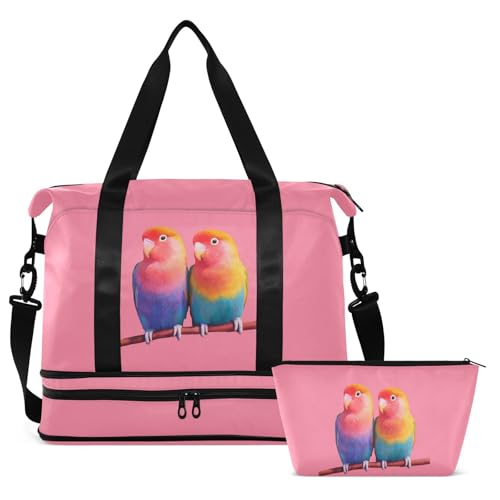 Birds Branch Pink Travel Duffel Bag for Women Men Gym Bag with Shoe Compartment Wet Pocket Carry On Weekender Overnight Bags for Hospital Gym Travel