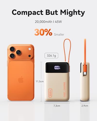 Image of INIU 20000mAh Power Bank, Small 45W PD Fast Charging Portable Charger with Built-in USB C Cable, Flight-Safe Travel External Phone Battery Pack for Women, Girls, Daily Commute, Gift, Beige