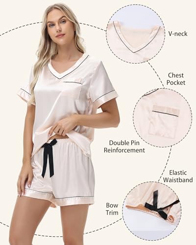 Image of 3 Piece Silk Satin Pajama Set for Women Soft Button Down Pjs