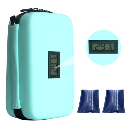 Insulin Cooler Travel Case, TSA Approved Medication Diabetic Cooler Organizer Bag with Thermometer Temperature Display 2 Ice Packs, Green