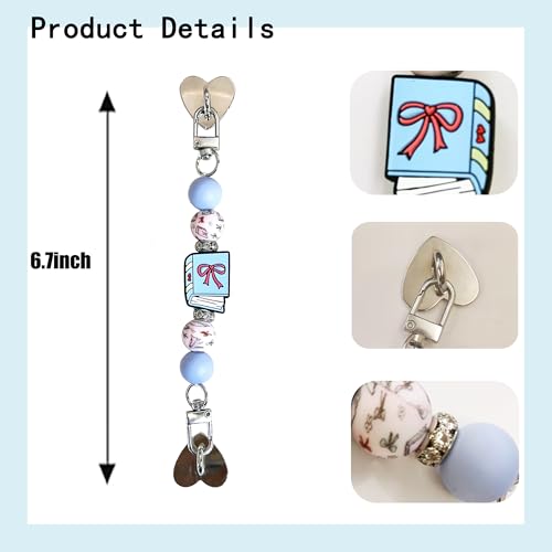 Strap for E-Reader, Cute Bow Book Silicone Beaded Grip Chain Charm for Kindle, Accessories for E-book Reader, E-Reader Device Hand Strap, Bookish Gift (Book)
