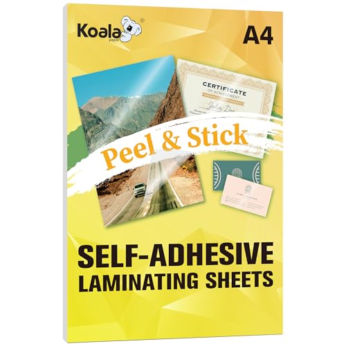 Koala Self Adhesive Laminating Sheets A4 Size Cold Laminating Sheets, No Machine Needed Clear Self Sealing Laminate Sheets Waterproof Protection for Stickers, Photos 20 Sheets