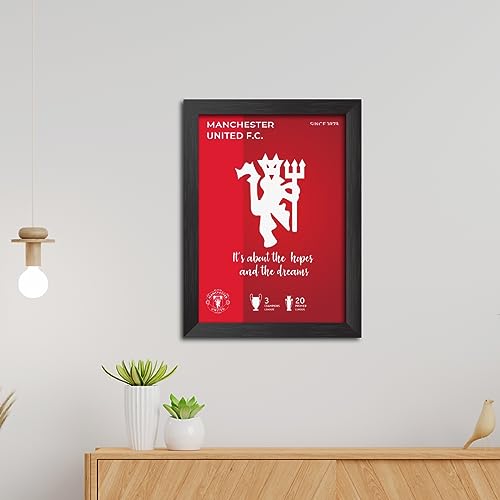 Image of TenorArts Manchester UnitedFootball Club Poster White Logo Laminated Photo Frame Painting with Matt Finish Black Textures(12 inches x 9inches)