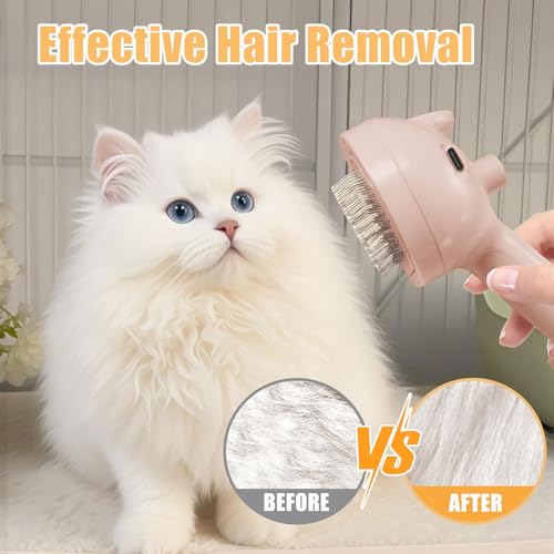 Image of Cat Steam Brush for Shedding, Pet Steam Brush for Dog with Release Button,Anti-Static Pet Spray Hair Removal Comb,Cat Spray Comb for Long & Short Haired Pets,Pink