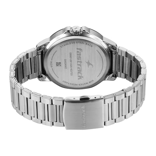 Image of Fastrack Street Opulence Sun Moon Multifunction Quartz Analog with Maroon Dial Silver Stainless Steel Metal Strap Watch for Men - 3303KM05
