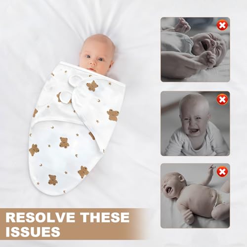 Newborn Swaddle Blanket Wrap,73 ×50cm Breathable Cotton Swaddle Wrap,Easy Swaddle Blanke with Hat,Baby Essentials,Snug Skin-Healthyfor 0-6 Months Newborn Unisex (Brown Bear Pattern) - Image 5