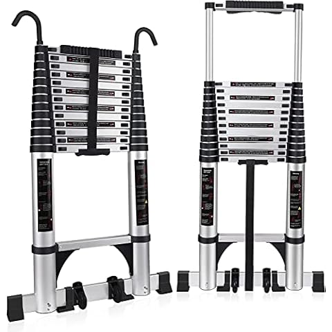 Telescopic Ladder 4.1m, Aluminum Ladder with Wall Mounts, Multifunctional Compact Extension Ladder, Maximum Load 150kg/330lbs Cover