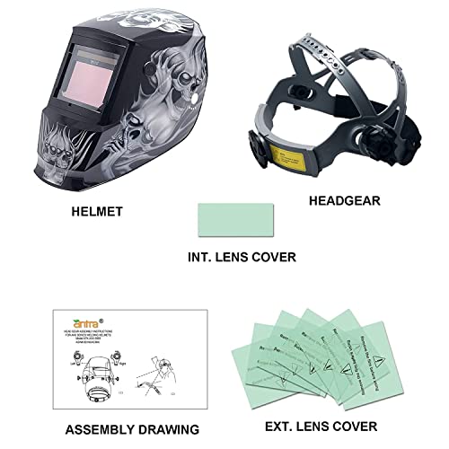 Antra True Color Top Optical 1/1/1/1 Wide Shade 3/5-14 Large Viewing 9.65 Sqi Digital Solar Power Auto Darkening Welding Helmet Dp6-18 Quick Grind Button Tig Mig/Mag Mma Plasma 6+1 Extra Lens Covers #TOP7