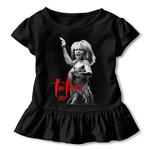 Tina Turner Round Neck Short Sleeve Ruffle Hem Tops T-Shirt Baby Girl's Cotton Tee Graphic Tee Black