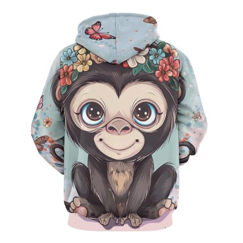 Sweat à capuche Papillon Singe pour homme et femme, hoodie à manches longues en taille S