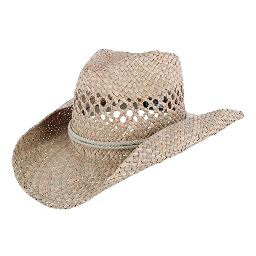 Broner Carson City Vented Seagrass Western Hat with Adjustable Chin Cord, Large Natural