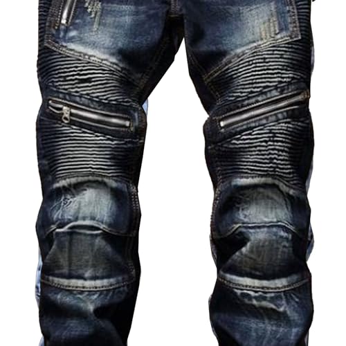 Biker Jeans Men Washed Straight Leg Denim Jeans Trendy Casual Slim Fit Stretch Jogger Pants with Pockets4