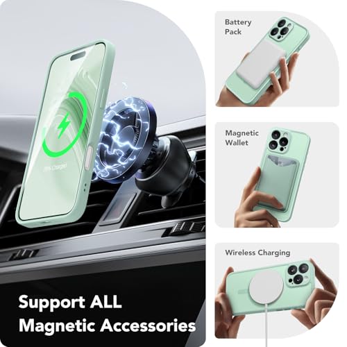 Coque de protection magnétique compatible avec iPhone 16 Pro Max transparente mate vert menthe - 3