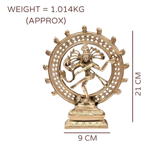 Image of Brass Natraj Statue | Lord Shiva Dancing Natraj Idol | Traditional Sculpture for Home Decor | Vastu & Feng Shui | Nataraj Murti Showpiece | 21cm Approx