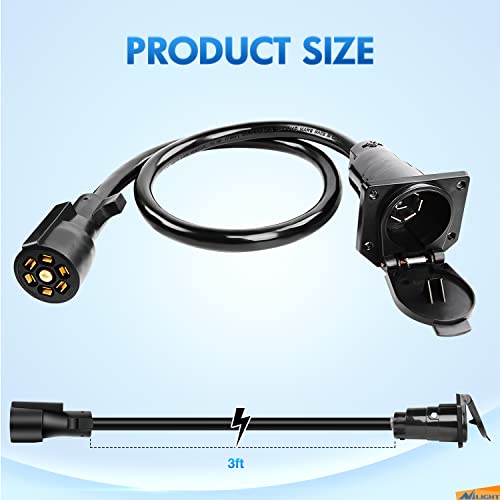 Image of Nilight - 50050R 7-Way Trailer Plug Socket Extension Cable 3FT Long 10-14 AWG Double-Prong Copper Terminals /Wires for 7-Blade Trailer Wiring Connector Cord, 2 Years Warranty