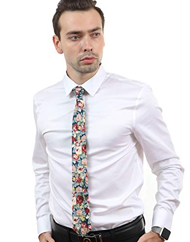 Image of JESLANG Men's Cotton Printed Floral Tie 2.56 inch Skinny Narrow Necktie Various Designs