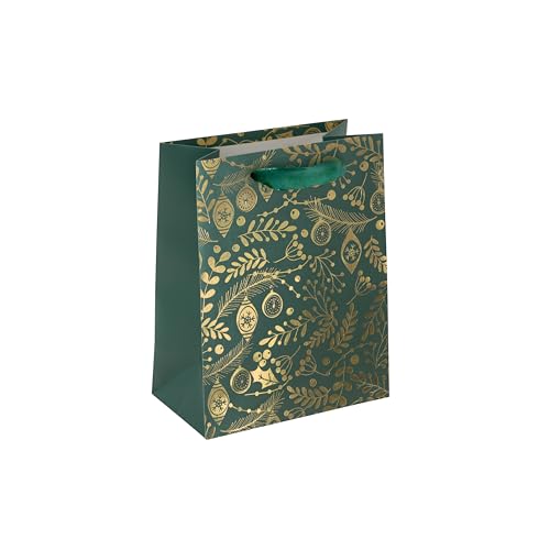 Sigel GT119/100 mittelgroße Premium Geschenktüten aus Papier, 100er Set/5 großpackung, 18 x 23 cm, grün, gold, Papier-Geschenktaschen Weihnachten