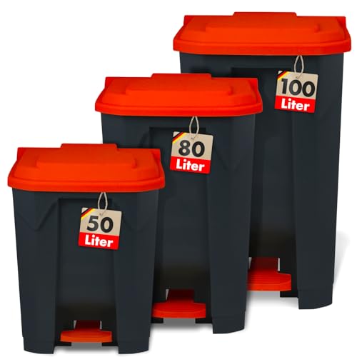 Floordirekt Mülleimer 80 Liter, roter Deckel, Abfalleimer für Küche und Büro, Mülltrennsystem, Tretmülleimer mit Step-On-Mechanismus, Papierkorb, Mülltonne Olaf Floordirekt Mülleimer 80 Liter, roter Deckel, Abfalleimer für Küche und Büro, Mülltrennsystem, Tretmülleimer mit Step-On-Mechanismus, Papierkorb, Mülltonne Olaf