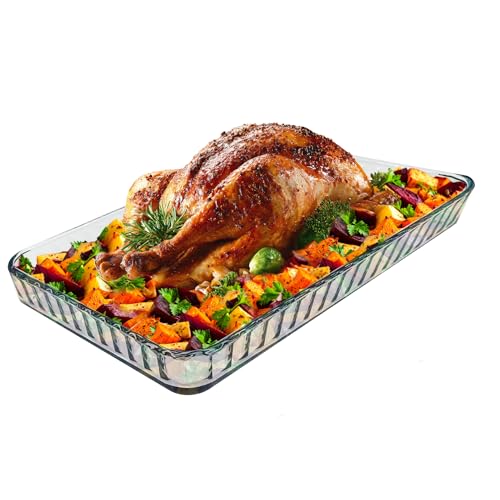 Ums 4-Qt (16" x 11" x 2") Glass Baking Dishes for Oven, Glass Oven Pan & Tray Bakeware, Borosilicate Glass Casserole Dish Cookware, Microwave & Oven-Safe Clear Bakeware