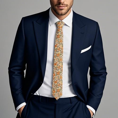 Image of Cotton Floral Ties for Men 2.76 inch Men's Skinny Tie Linen Flower Printed Neck Tie for Wedding Dating Party