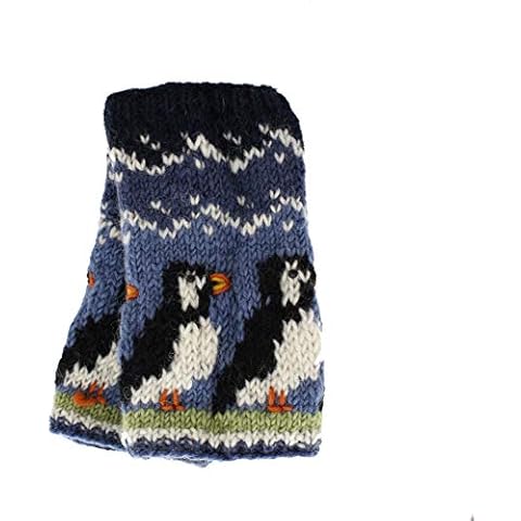 Women Wool Hand Warmers Fleece Lined Handknitted Puffin Multicoloured One-Size Handmade Extra Warm Pachamama Fair Trade Cover