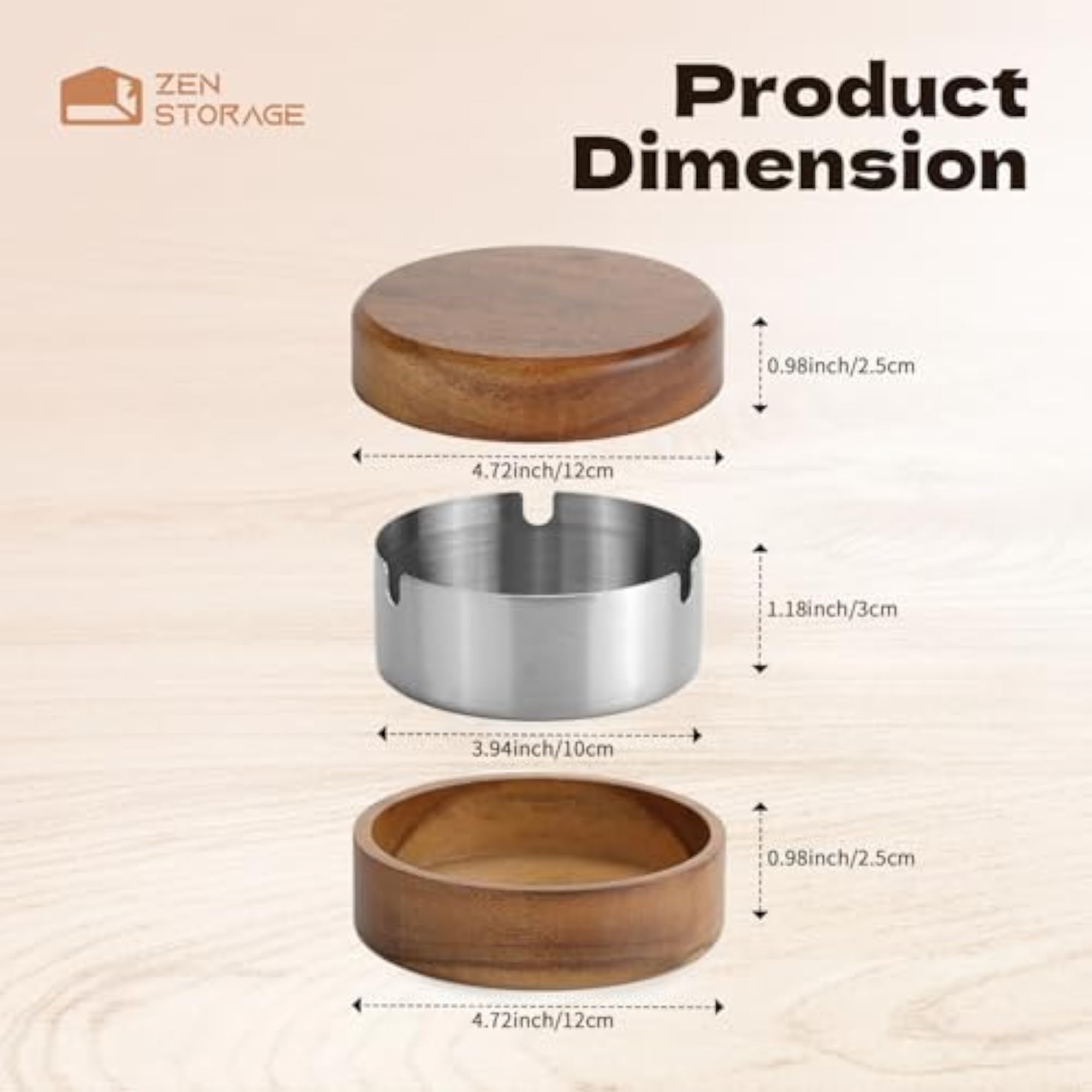 Wooden Ashtray with Lid, Smokeless Design