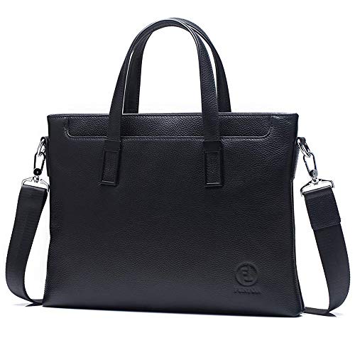 FT FUNTOR Slim Soft Briefcases for Men,Genuine Leather Mens Briefcase laptop Tote Bag with Detachable Strap for Files Portfolio-Soft Briefcase