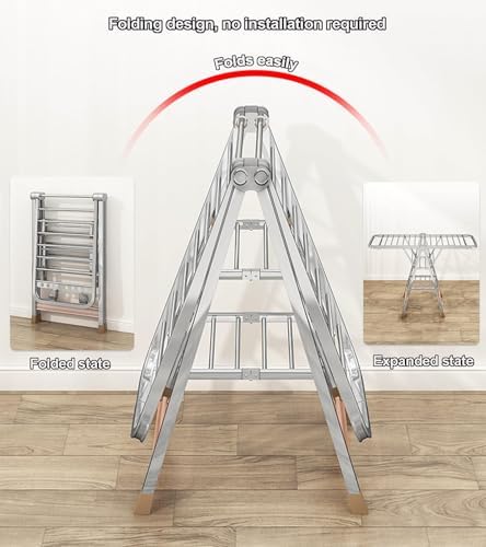 Foldable Space-Saving Clothes Rack Floor-Standing Clothes Rack Tripod,Clothes Drying Rack Tripod Portable Foldable Space Saving Laundry Drying Rack，Collapsible Stainless Steel Clothes Airer