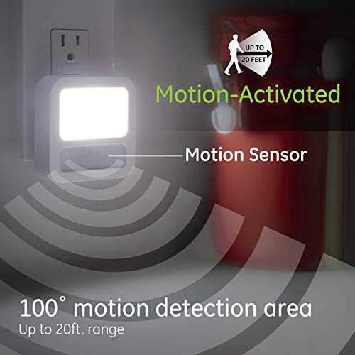 Ge Led Motion Sensor Night Light, 20 Lumens, Dusk-To-Dawn, Ul-Certified, Modern, Ideal Nightlight For Living Room, Bathroom, Bedroom, Nursery, 40865, White, 1 Pack #TOP2