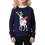 [Maeau] ニットセーター 子供 女の子 男の子 クリスマスセーター サンタ服 キッズ かわいい 鹿柄 トナカイ 長袖 トップス 防寒 暖かい 厚手 あったか 保温 丸首 ジュニア 春秋冬 無地 学生 オシャレ お歳暮 パーティー プレゼント ネイビー 110