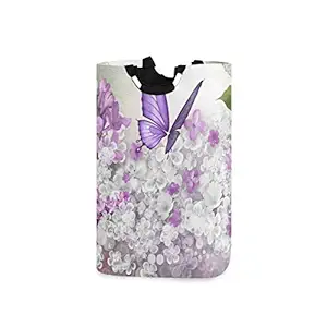 senya Butterflies Flowers Purple Large Storage Basket Collapsible Organizer Bin Laundry Hamper for Nursery Clothes Toys