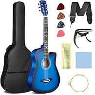 Perfect Blend of Sound and Style: This beginner's kit combines exceptional sound quality with a stylish design. Complete Package: The set includes a 38-inch guitar, shoulder strap, backpack, fretboard stickers, capo, picks, and spare strings - everyt...