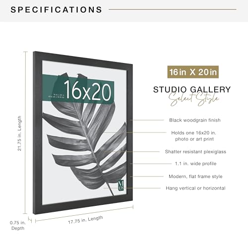 Image of MCS Studio Gallery 16x20 Poster Frame Black Woodgrain Engineered Wood, Vertical & Horizontal Wall Hanging Large Picture Frame for Photos, Posters & Art Prints (1-Pack)