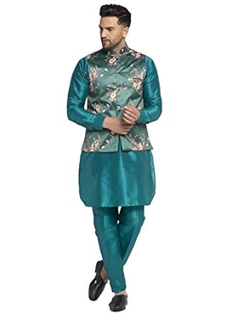 Men's Kurta Pyjama & Printed Nehru Jacket set