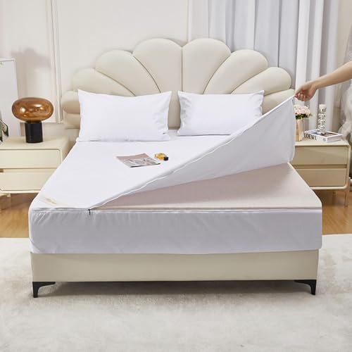 Funda de colchón impermeable textil con relieve premium blanco 3