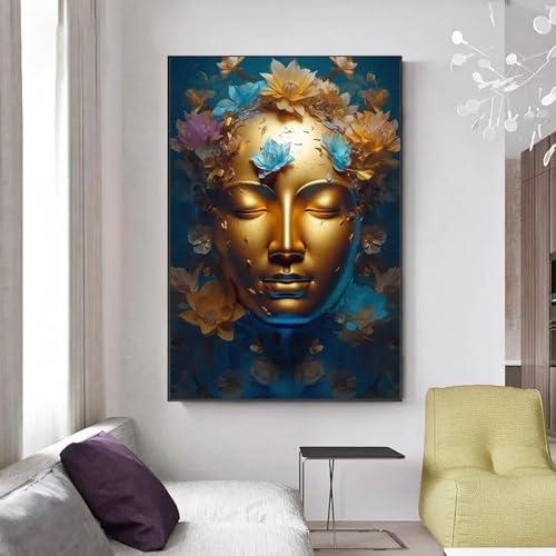 Toile bouddha doré grand format 80x110cm affiche bouddhisme salon - 2