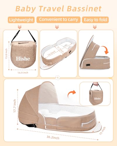 Hishe BABY TRAVEL BASSINET-610 Baby Travel Bassinet Portable Bassinets: Foldable Lightweight Travel Pod Infant Co-Sleeper Bed thumb #1