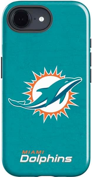 Skinit Impact Phone Case Compatible with iPhone 16e - Officially Licensed NFL Miami Dolphins Black & White Design