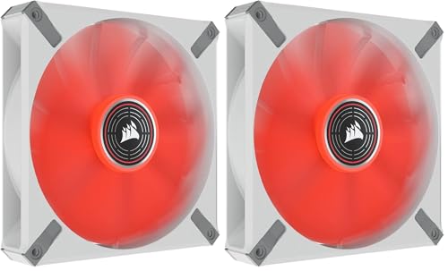 Corsair ML140 LED ELITE, 140 mm PWM Ventilateur à Rouge (Technologie CORSAIR AirGuide, Roulement à Lévitation Magnétique, Jusqu’à 1 600 tr/min, Huit LED Ultralumineuses) Vendu Seul, châssis Blanc