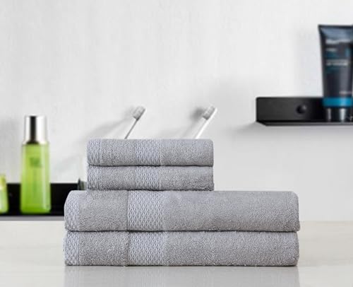 Image of FASH HOME INTERNATIONAL 100% Natural Bamboo Towel 550 GSM 4 Pcs Towel Set (Bath Towel 75X150-2 Pcs,face Towel 40x60-2 Pcs) (Mist Grey)