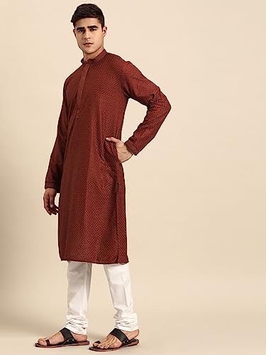 Image of Rajubhai Hargovindas Men Pure Cotton Chikankari Embroidered Straight Kurta