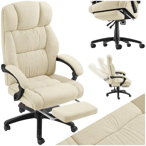 tectake® Silla Oficina Ergonomica con Reposapiés Desplegable, Mobiliario de Oficina, Reposabrazos Ajustables, Sillas Oficina, Sillón, Silla Escritorio, Sillas Escritorio   Beige